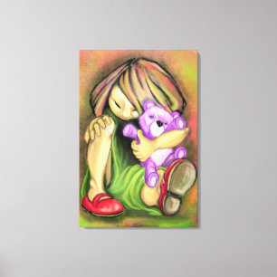 Little Girl with Toy Bear Canvas Print