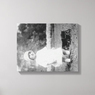 Little Girl with Toy Wagon Photograph Canvas Print
