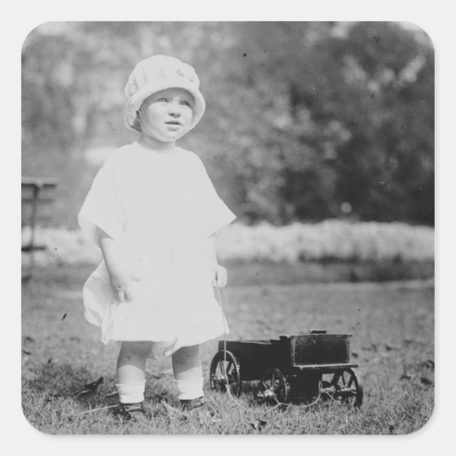 Little Girl with Toy Wagon Square Sticker (Front)