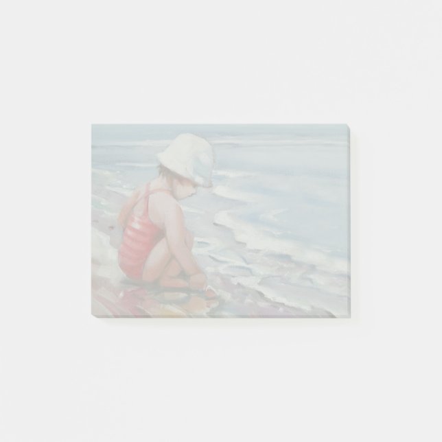 Little girl with white hat at the beach post-it notes (Front)