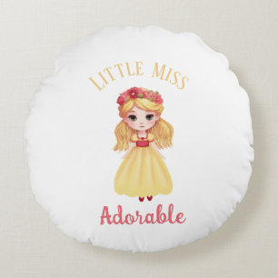 Little girl with yellow dress round cushion
