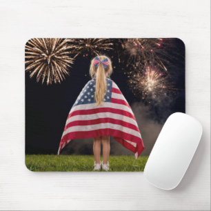Little Girl Wrapped in an American Flag Mouse Pad