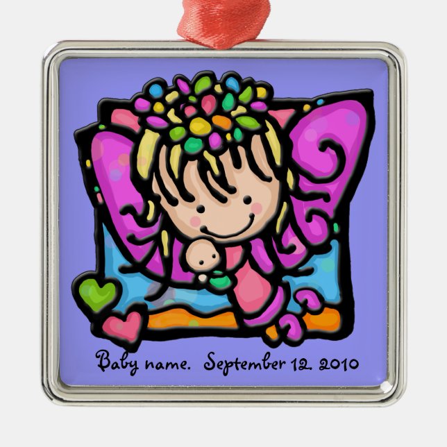 Little Girlie angel fairy with her baby Metal Tree Decoration (Front)