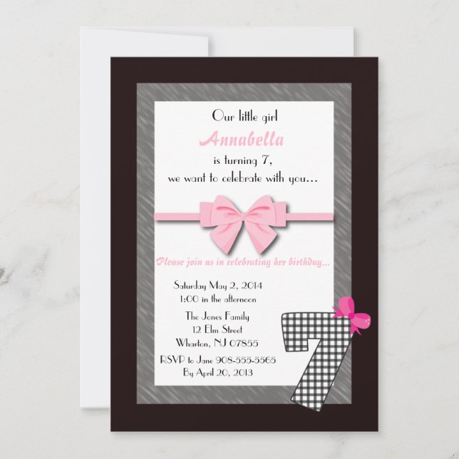 Little Girls 7th Birthday Invitation (Front)