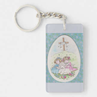 Little Girls and Little Lamb on Easter Morning Key Ring
