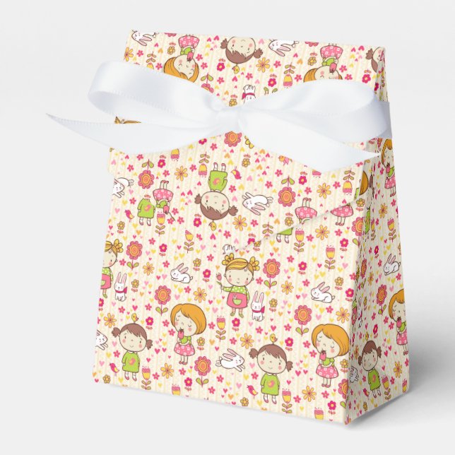 Little Girls and Springtime Flowers Tent Favour Bo Box (Front Side)