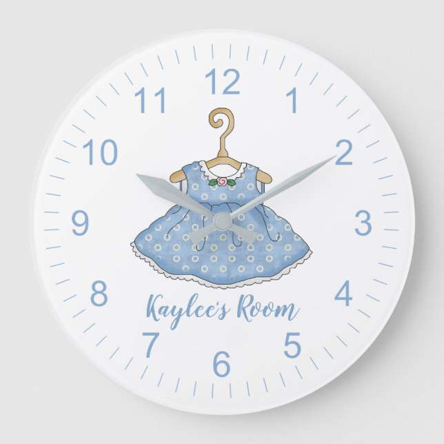 Little Girl's Blue Dress on Hanger Wall Clock (Front)