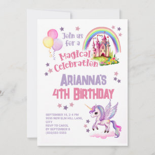 Little Girl's Castle 4th Birthday  Invitation