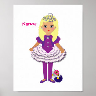 Little Girls Cute Personalised Fairy Princess Poster