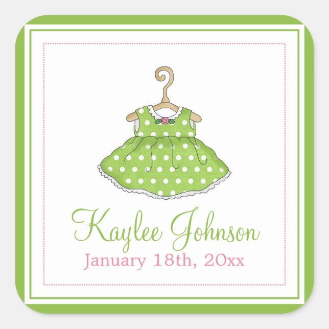 Little Girl's Green Dress Baby Birth Stickers (Front)