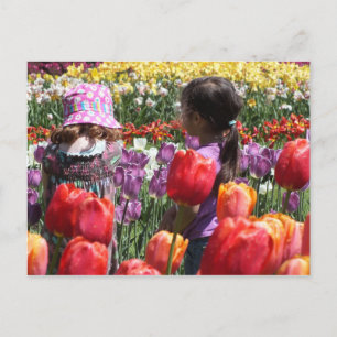 Little Girls in the Tulips Post card
