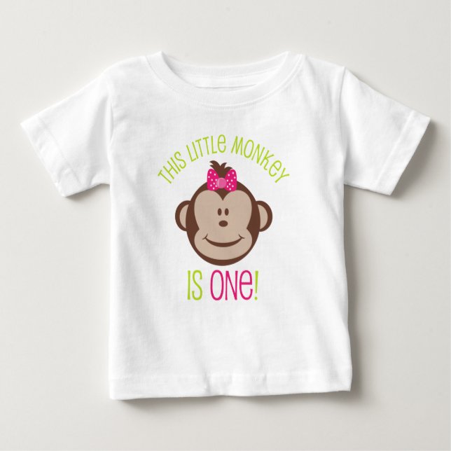 Little Girl's Mod Monkey 1st Birthday Shirt (Front)