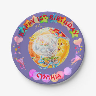 Little Girls Personalised Birthday Paper Plates. Plate