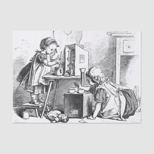 Little girls playing house etching tissue paper (Front)