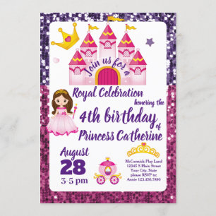 Little Girls Princess Castle Royal Birthday Party Invitation