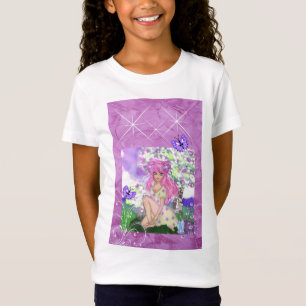 LIttle Girls Shirt with PInk Haired Young Girl Sit