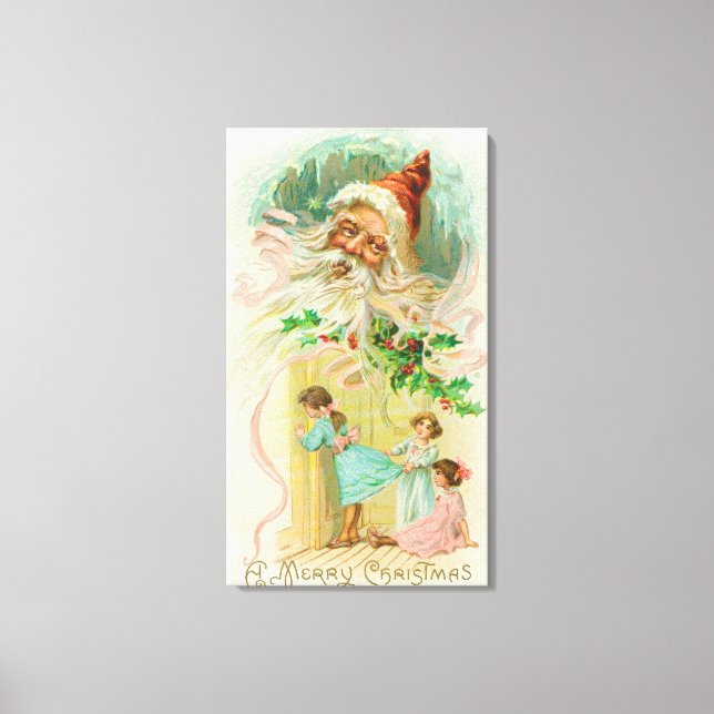 Little Girls Spying through Bedroom Door Canvas Print (Front)