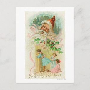 Little Girls Spying through Bedroom Door Postcard