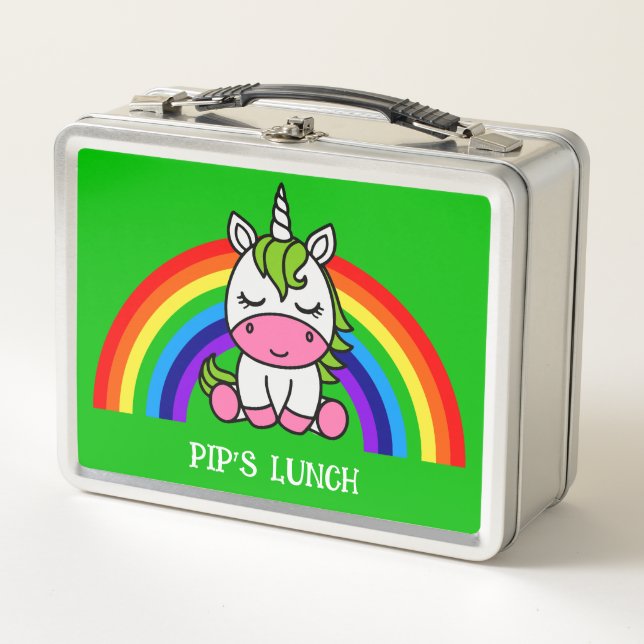 Little Girls Unicorn Back To School Metal Lunch Box (Front)