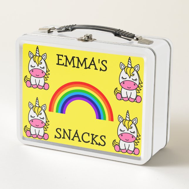 Little Girls Unicorn Back To School Metal Lunch Box (Front)