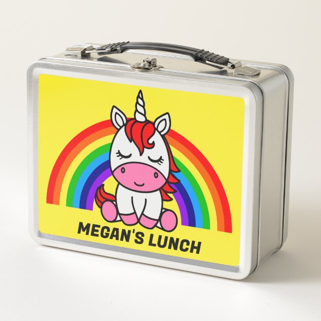 Little Girls Unicorn Back To School Metal Lunch Box (Front)
