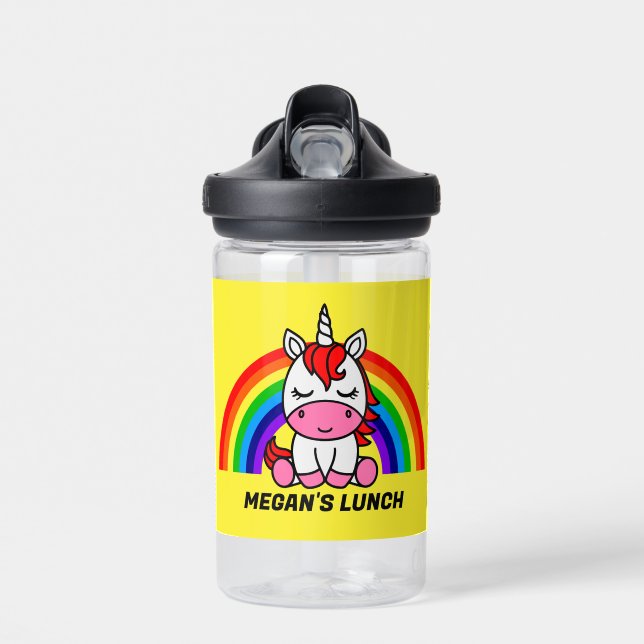 Little Girls Unicorn Back To School Water Bottle (Front)