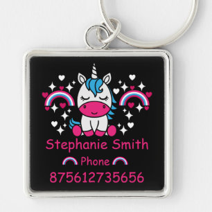 Little Girls Unicorn Lost Contact Key Ring