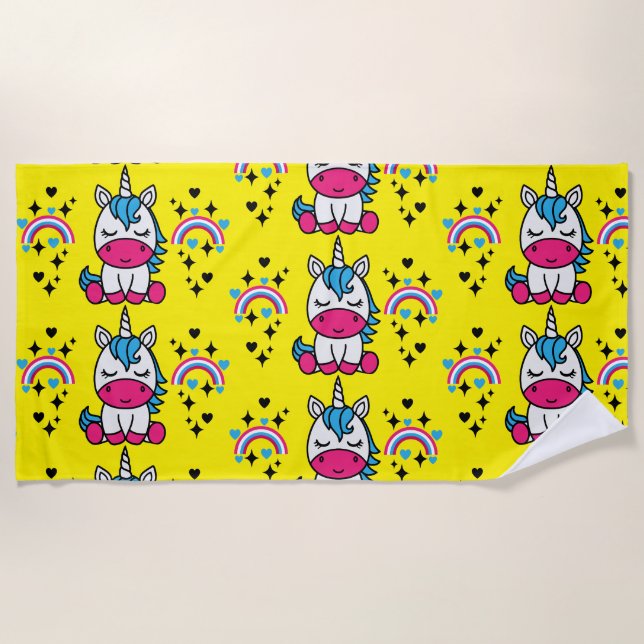 Little Girls Unicorn Pony Beach Towel (Front)