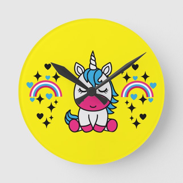 Little Girls Unicorn Pony Round Clock (Front)