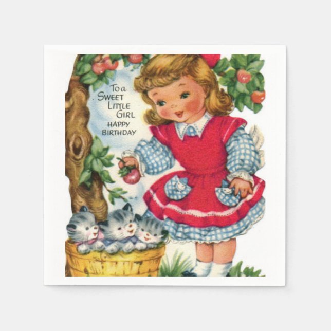Little Girls Vintage Birthday paper napkins (Front)