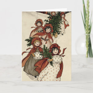 Little Girls with Holly and the Christmas Tree Holiday Card