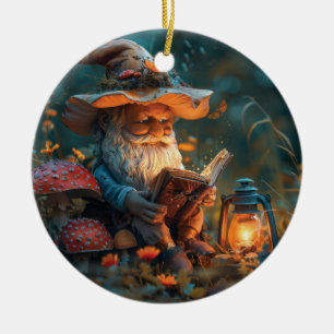 Little gnome reading a book  ceramic tree decoration