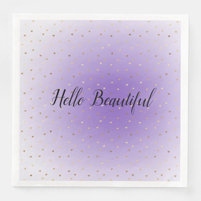 Little Gold Hearts Purple Ombre Napkin (Front)