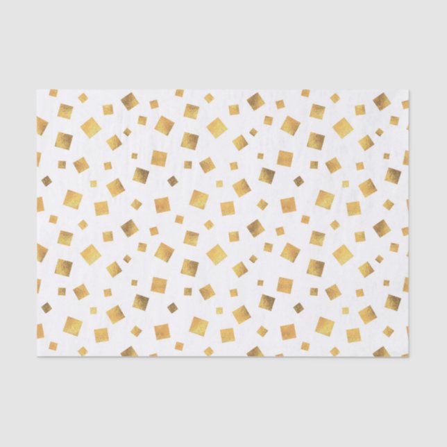 Little Gold Squares on White Elegant Tissue Paper (Front)