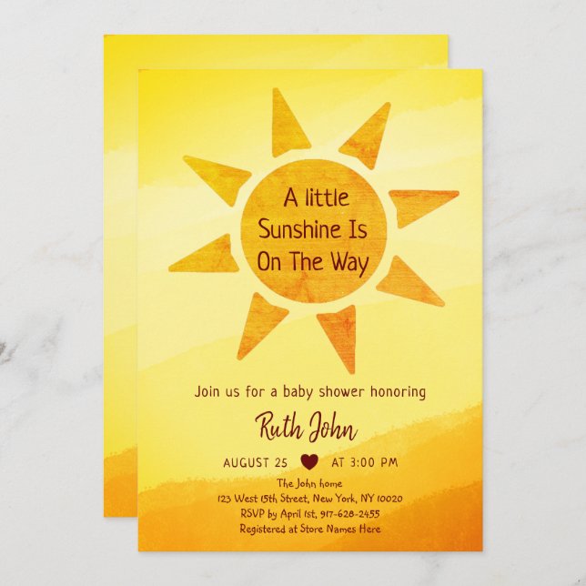 Little Gold Sunshine Modern Boho Baby Shower  Invi Invitation (Front/Back)