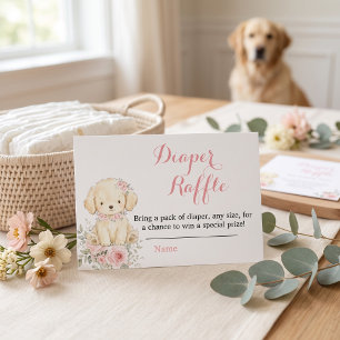 Little Golden Girl Floral Puppy, Girl Baby Shower Enclosure Card