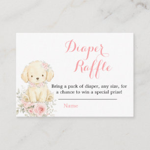 Little Golden Girl Floral Puppy, Girl Baby Shower Enclosure Card