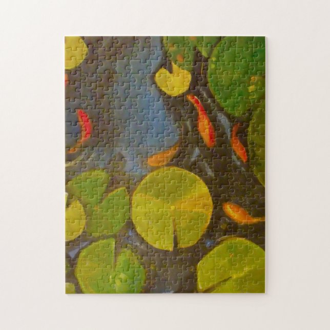 Little Goldfish Koi in Pond with Lily Pads Jigsaw Puzzle (Vertical)
