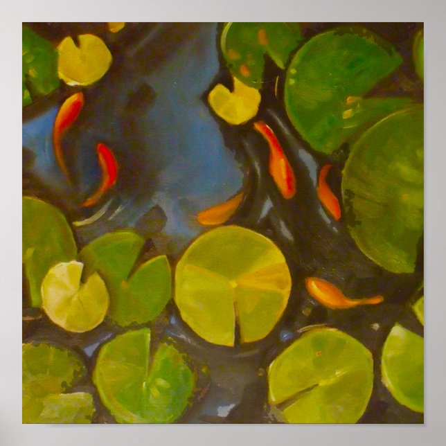 Little Goldfish Koi in Pond with Lily Pads Poster (Front)