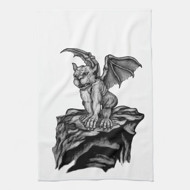 Little Golem Gargoyle Tea Towel (Vertical)