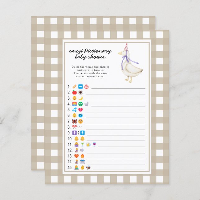 Little goose baby shower - emoji pictionary game (Front/Back)