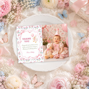 Little Goose Bow Coquette Birthday Photo Thank You Card