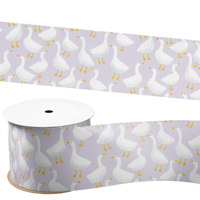 Little Goose Geese Lilac Purple Satin Ribbon (Little Goose geese themed pastel lilac purple ribbon)