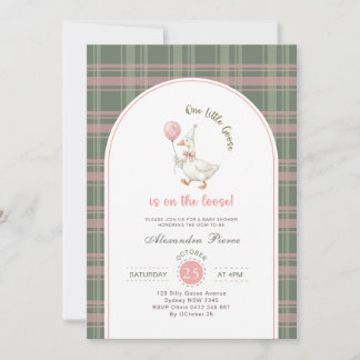 Little Goose Gingham Gender Neutral Baby Shower Invitation