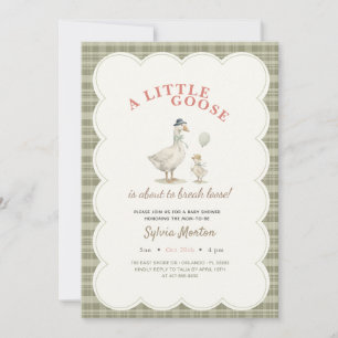 Little Goose Neutral Sage Green Bow Baby Shower Invitation