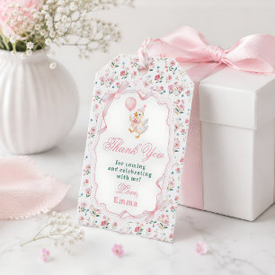 Little Goose Pink Bow Floral Coquette Birthday Gift Tags