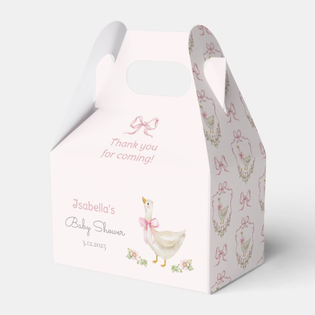 Little Goose Pink Bow ribbon girl baby shower Favour Box (Front Side)