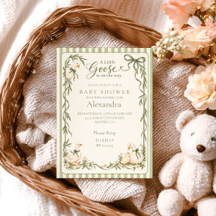 Little Goose Sage Stripe Baby Shower Invitation