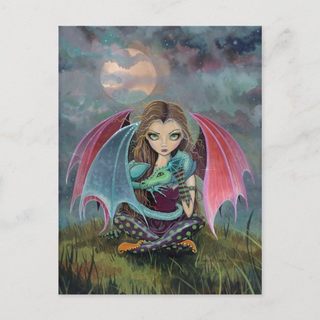 Little Gothic Fairy and Dragon Fantasy Art Postcard (Front)