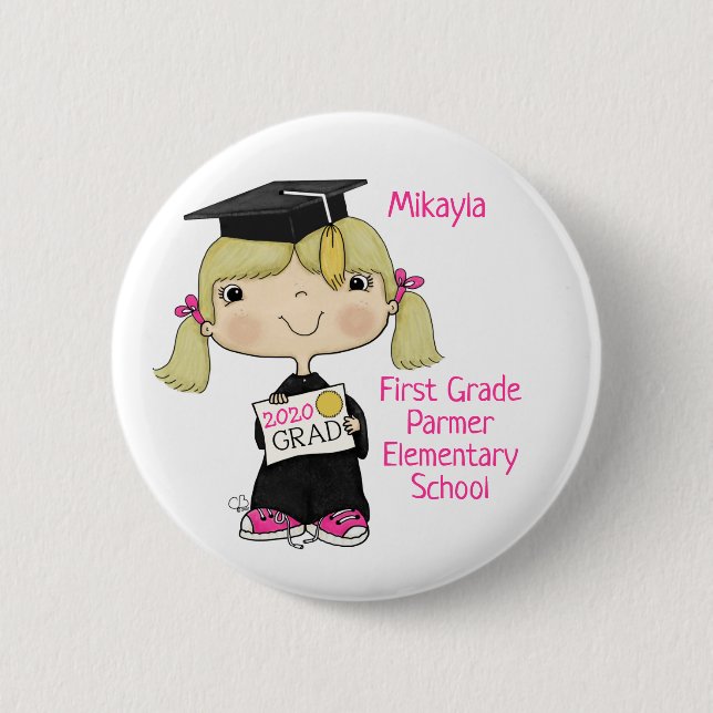 Little Graduate Girl Blond Hair 6 Cm Round Badge (Front)